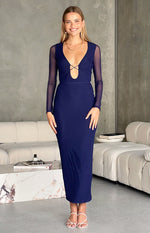 Monni Navy Long Sleeve Maxi Dress Image