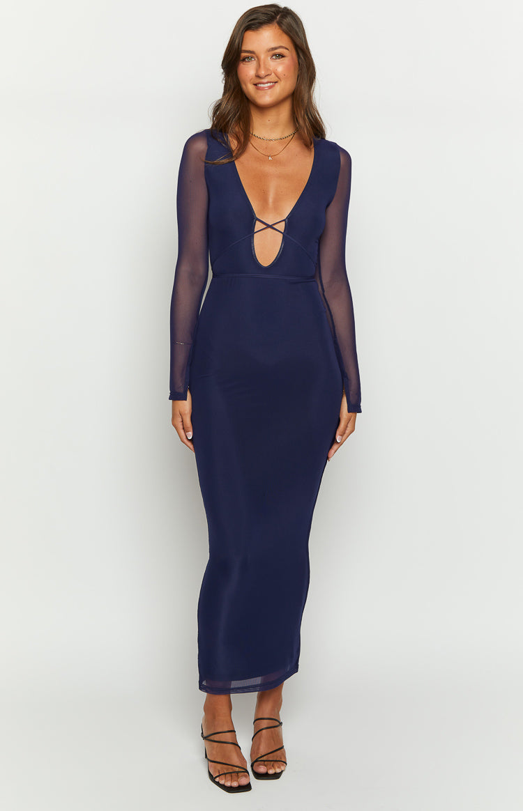 Monni Navy Long Sleeve Maxi Dress Image