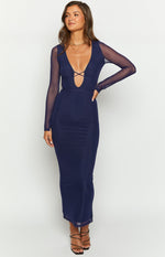 Monni Navy Long Sleeve Maxi Dress Image