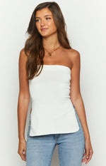 Mordani White Knit Strapless Top Image