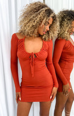 Musela Rust Long Sleeve Mini Dress Image