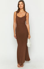 Myah Brown Corset Mesh Maxi Dress Image