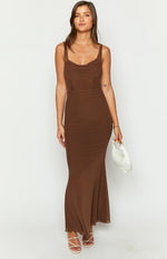 Myah Brown Corset Mesh Maxi Dress Image