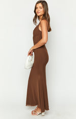 Myah Brown Corset Mesh Maxi Dress Image