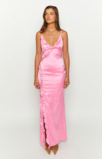 Nahanee Pink Satin Ruffle Maxi Dress Image