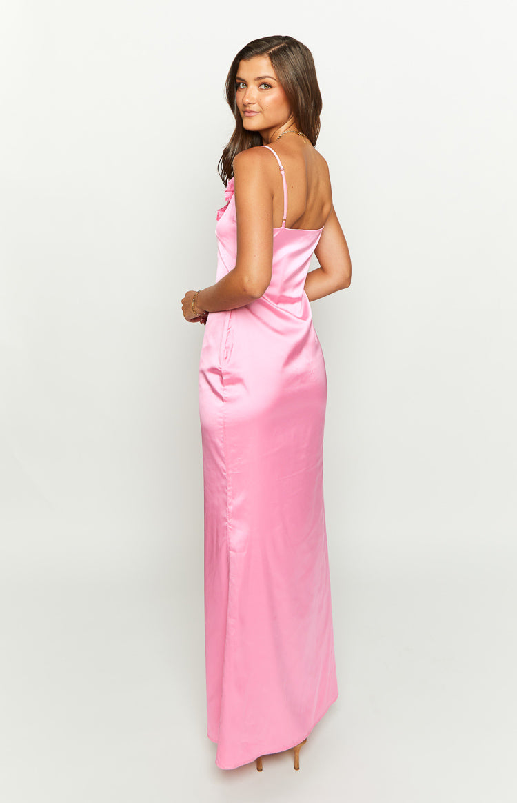 Nahanee Pink Satin Ruffle Maxi Dress Image