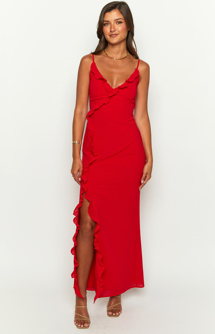 Nahanee Red Ruffle Maxi Dress