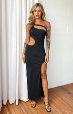 Natalia Black One Shoulder Midi Dress Image