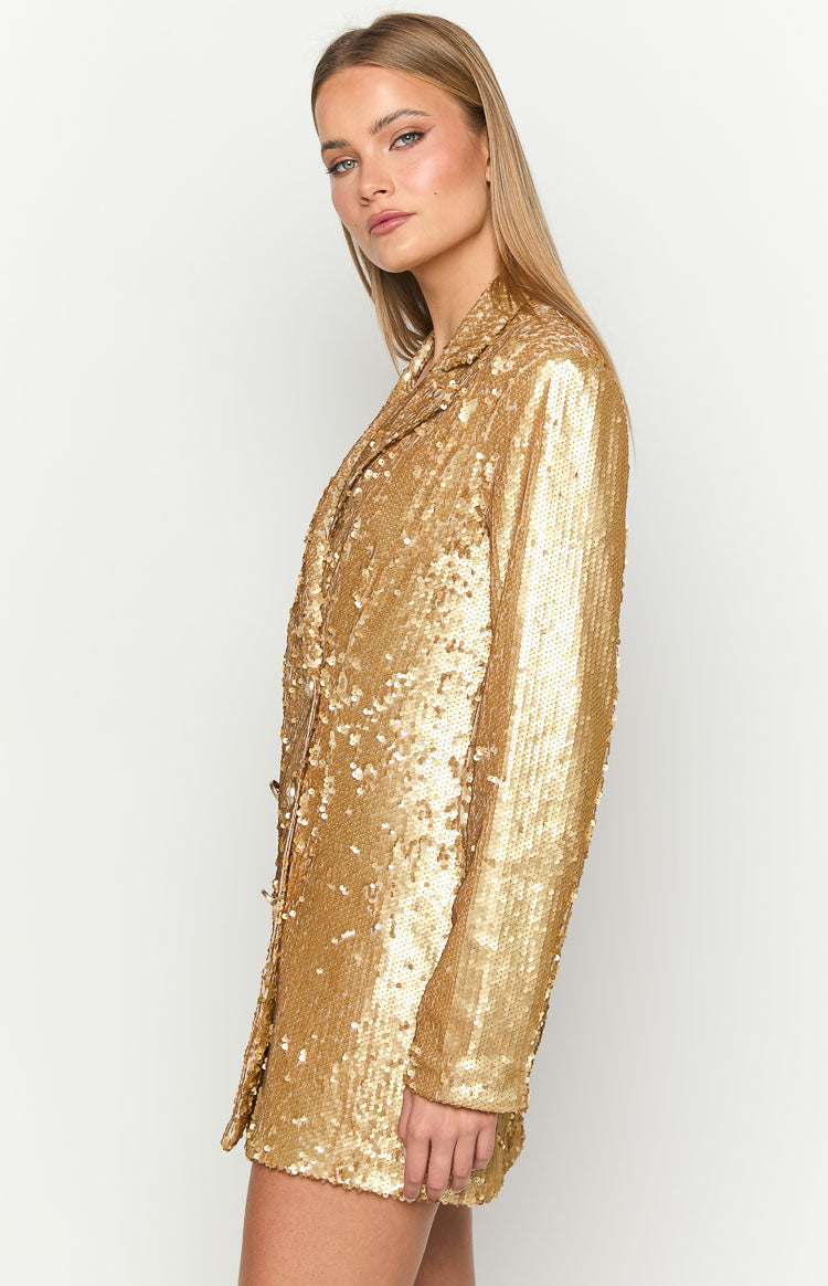 Natalie Gold Sequin Blazer Mini Dress Image