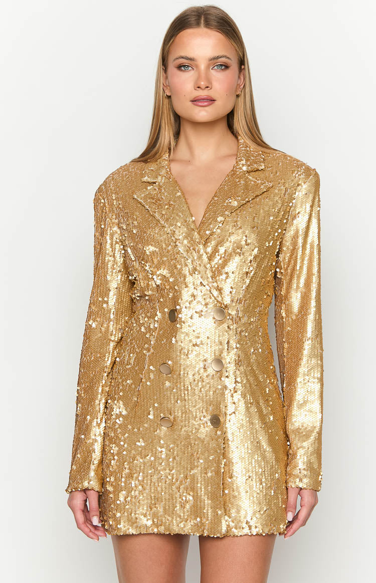 Natalie Gold Sequin Blazer Mini Dress Image