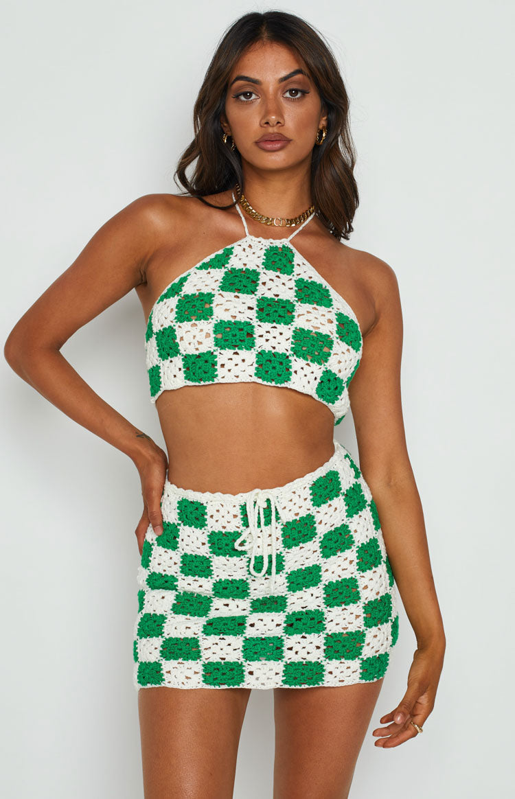 Natasha Green Check Crop Top