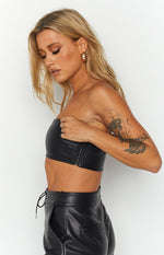 Nation Black PU Strapless Crop Top Image