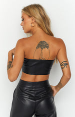 Nation Black PU Strapless Crop Top Image