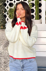 Norva White Heart Sleeve Sweater Image