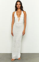 Novalie White Lace Halter Maxi Dress