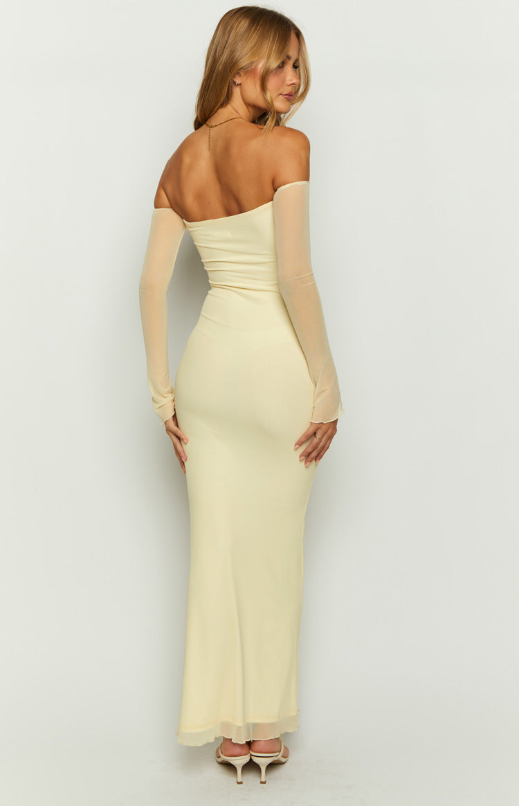 Odette Cream Long Sleeve Formal Maxi Dress