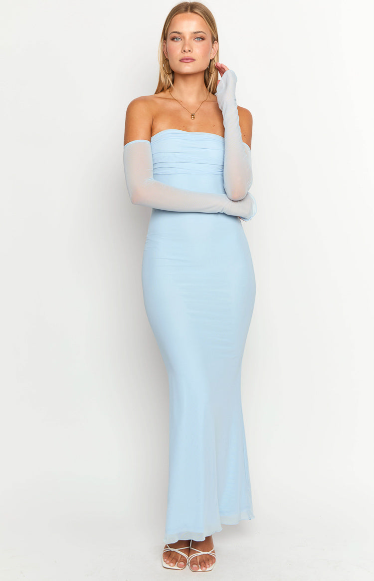 Odette Light Blue Long Sleeve Formal Maxi Dress Image