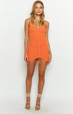 Oliviane Orange Ruched Knit Mini Dress Image