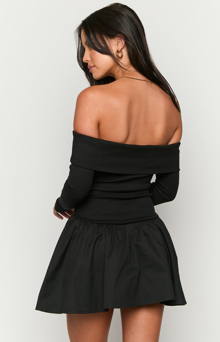 One Dance Black Long Sleeve Mini Dress