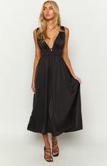 Ophelia Black Satin Maxi Dress Image