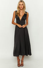 Ophelia Black Satin Maxi Dress Image