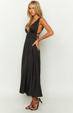 Ophelia Black Satin Maxi Dress Image