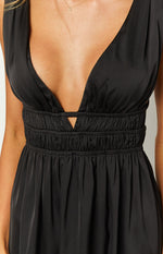 Ophelia Black Satin Maxi Dress Image