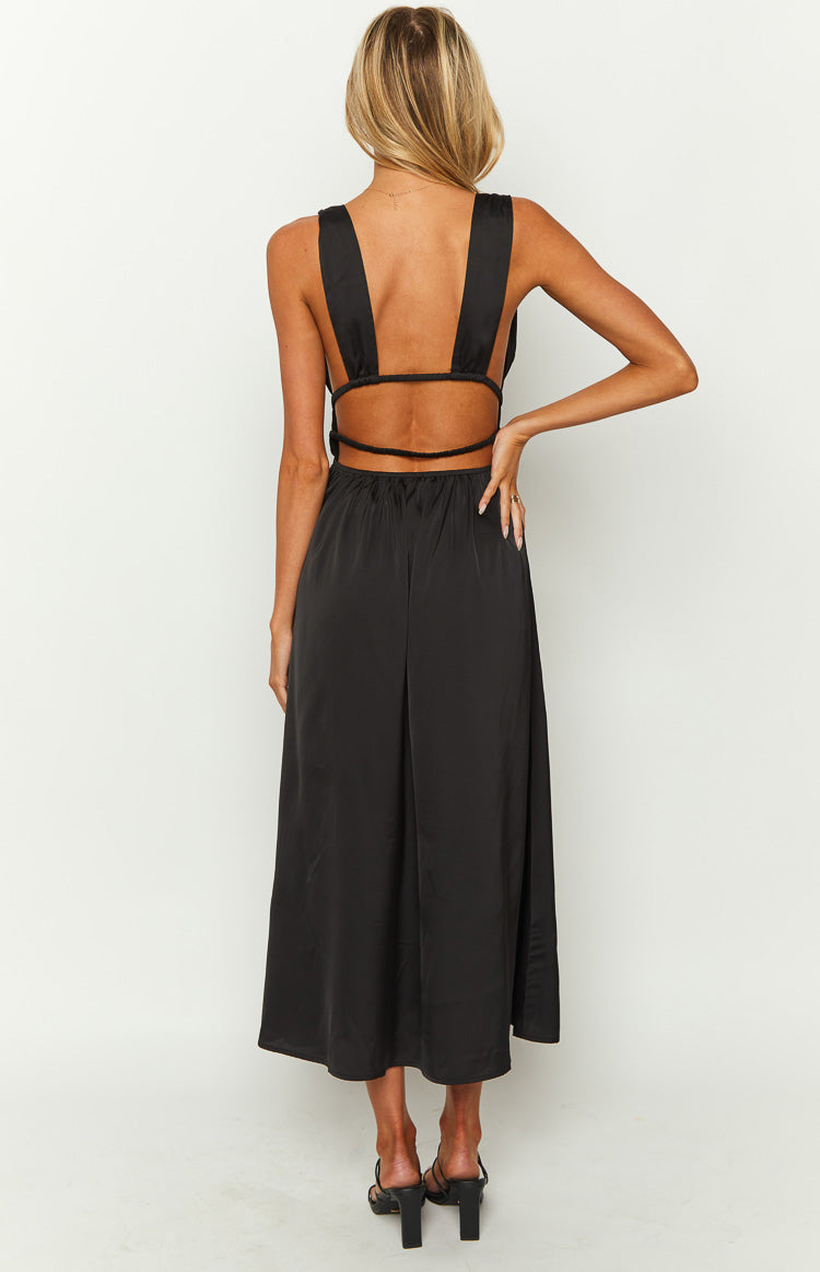 Ophelia Black Satin Maxi Dress Image