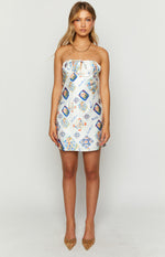 Orion White Italia Print Strapless Mini Dress Image