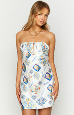 Orion White Italia Print Strapless Mini Dress Image