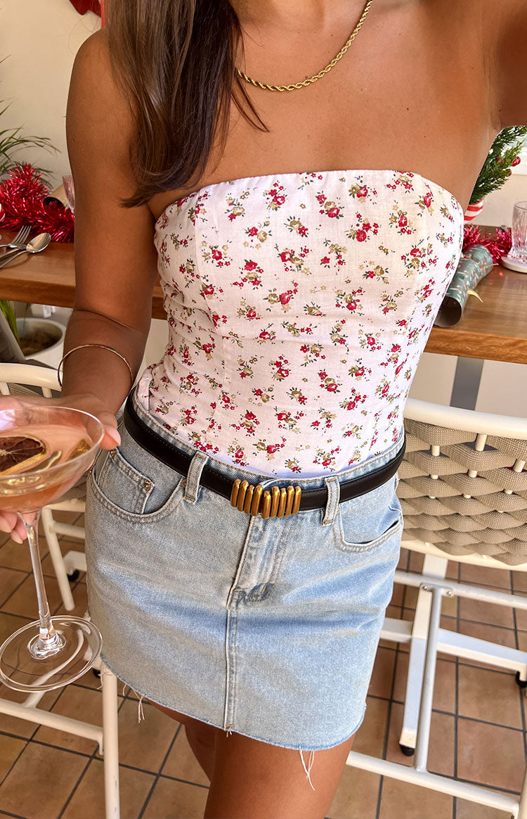 Paisley White Floral Strapless Top Image