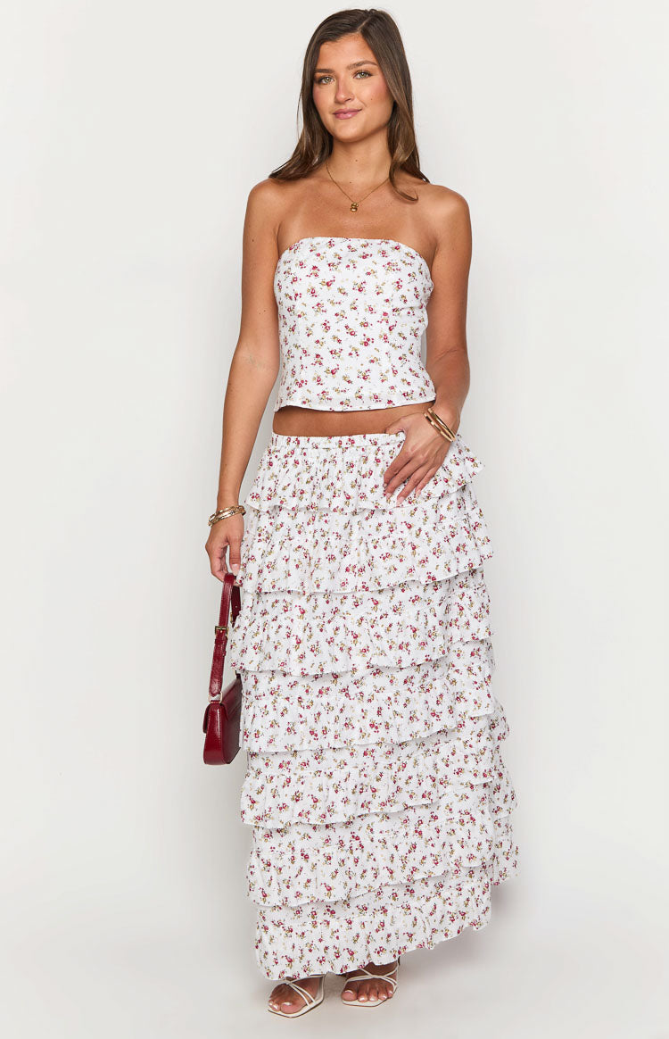 Paisley White Floral Strapless Top Image