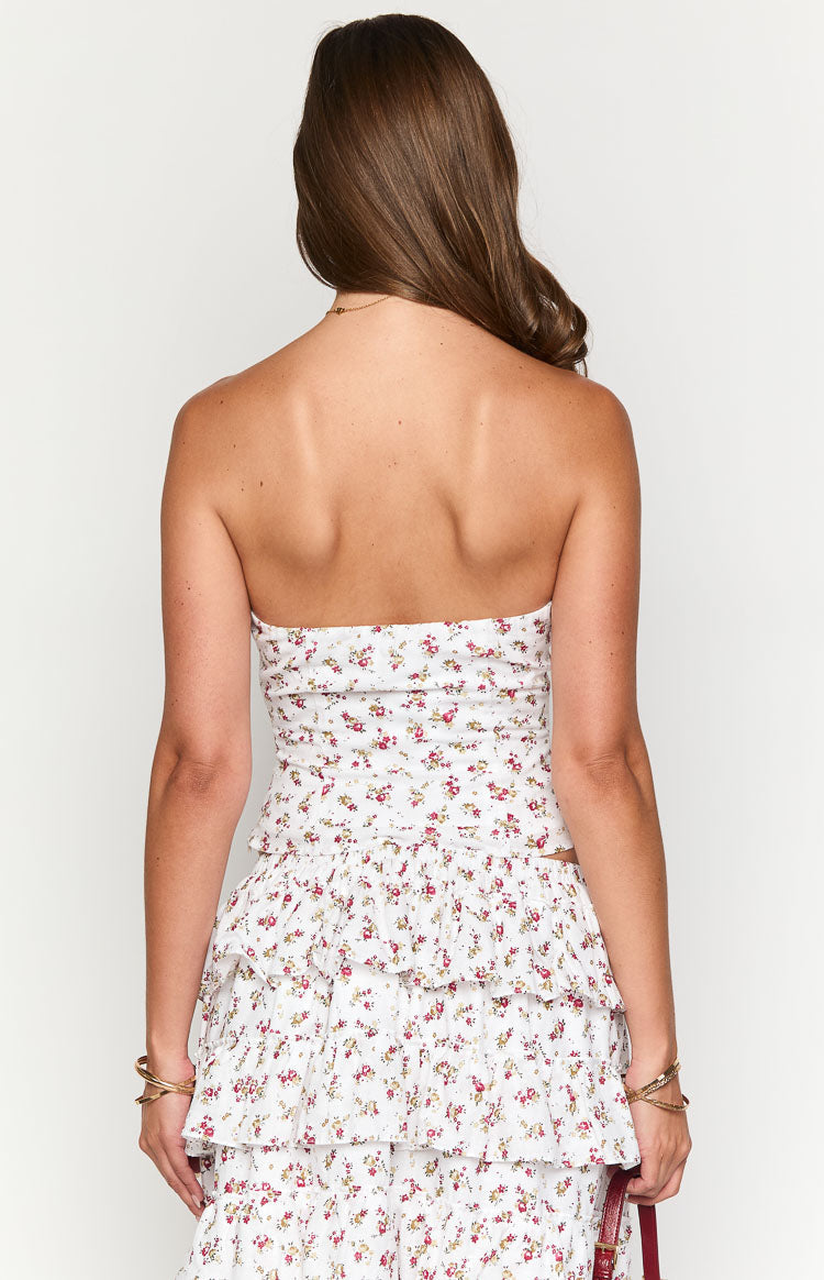 Paisley White Floral Strapless Top Image