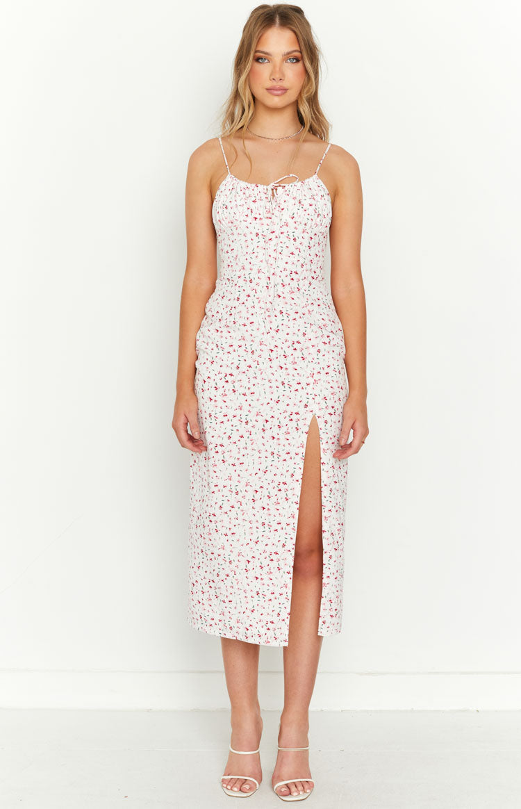 Paloma White Floral Midi Dress Image