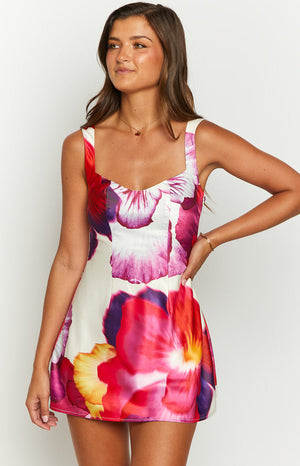 Pansy Pink Floral Sleeveless Mini Dress