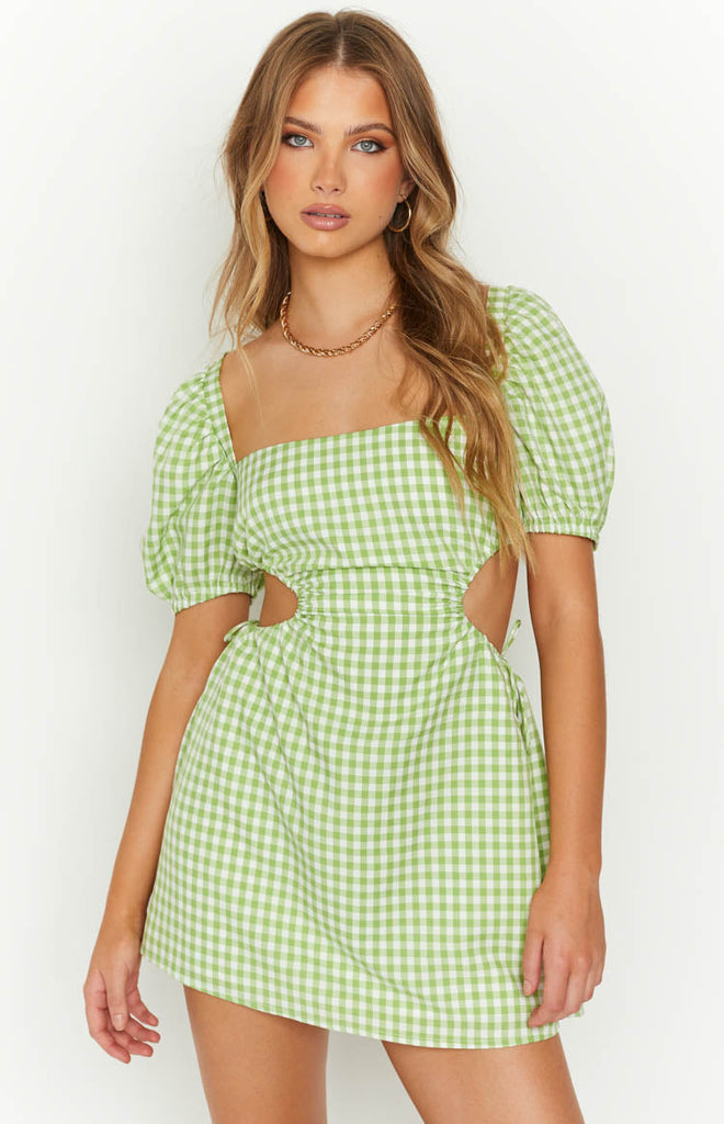 Penelope Green Gingham Mini Dress – Beginning Boutique NZ