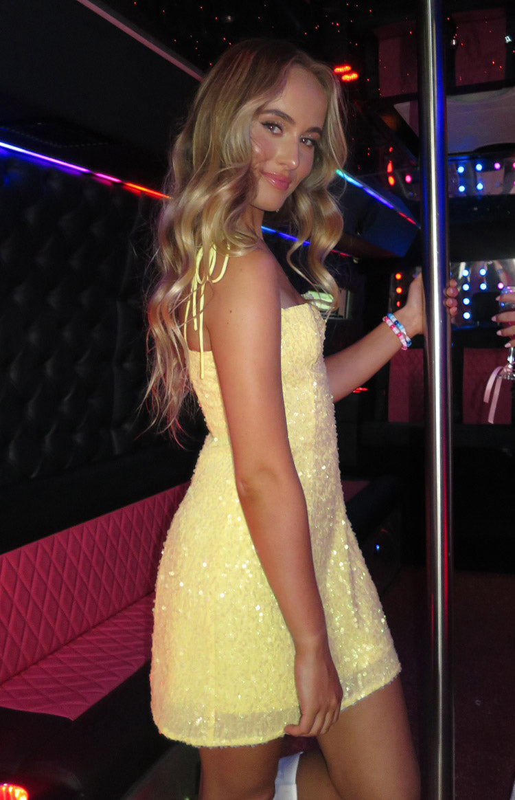 Penny Lane Yellow Sequin Mini Dress Image