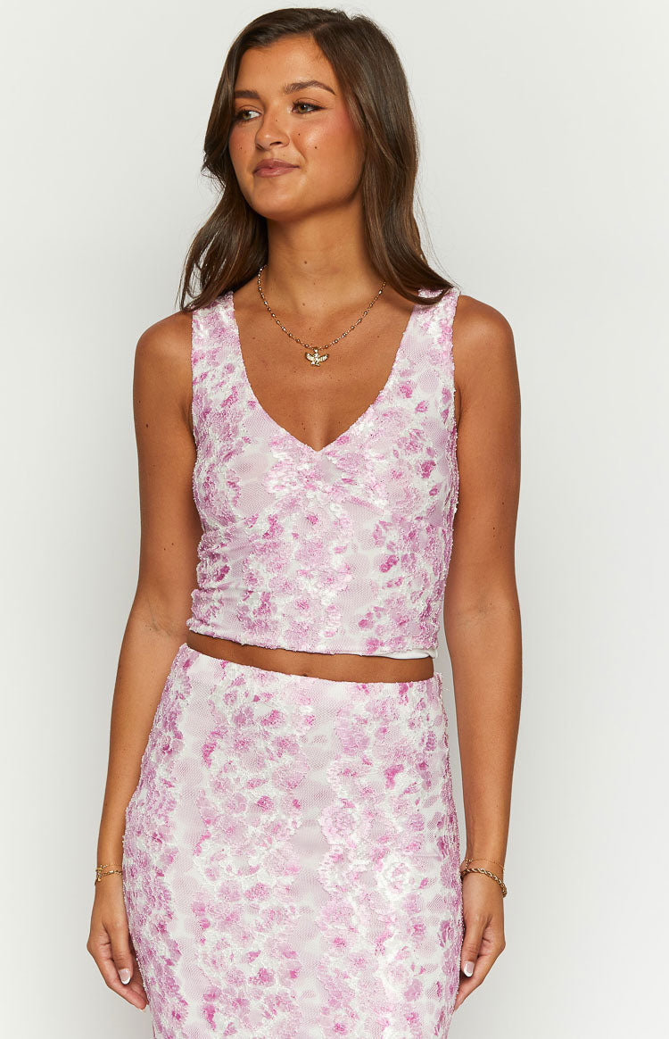 Peony Paradise Pink Lace Crop Top Image