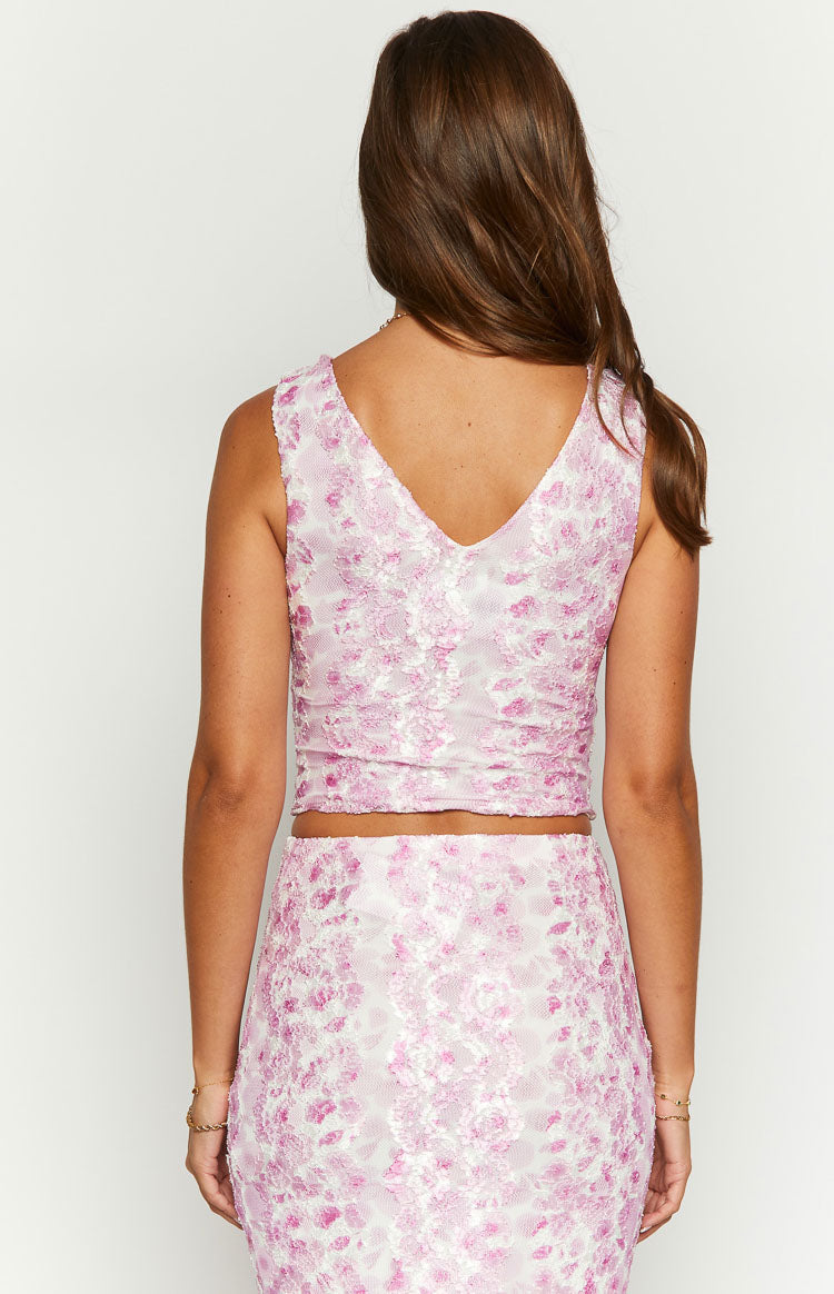 Peony Paradise Pink Lace Crop Top Image