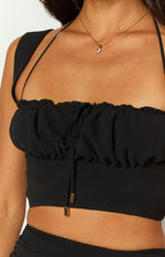 Petal Black Halter Crop Top Image