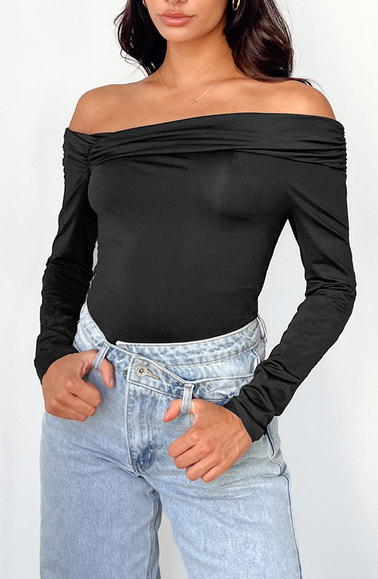 Phoenix Black Off Shoulder Bodysuit Image