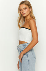 Pia White Contrast Bind Knit Tube Top Image