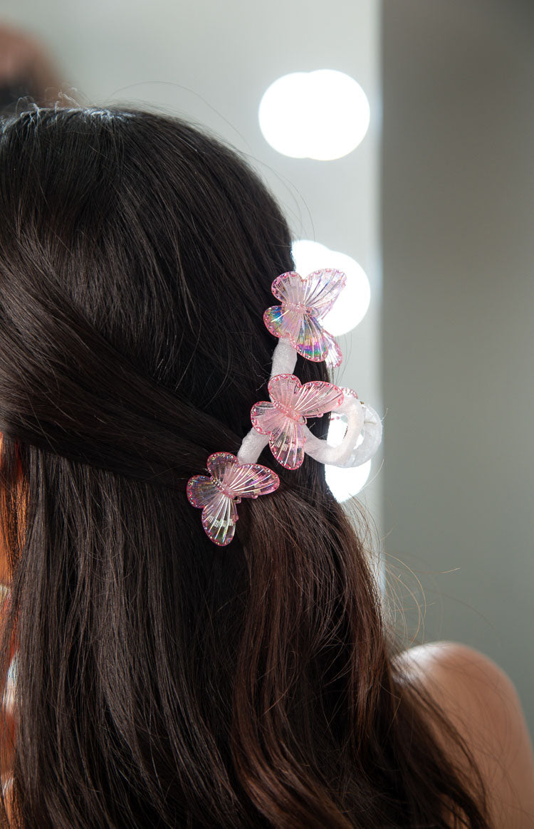 Pink Iridescent Butterfly Claw Clip Image