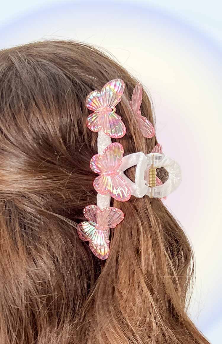 Pink Iridescent Butterfly Claw Clip