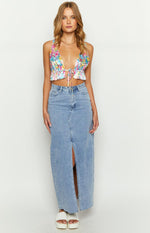 Poppy Floral Satin Crop Top Image