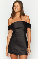 Primrose Black Satin Off the Shoulder Mini Dress Image