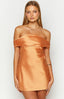 Primrose Orange Satin Off the Shoulder Mini Dress