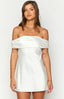 Primrose White Satin Off the Shoulder Mini Dress