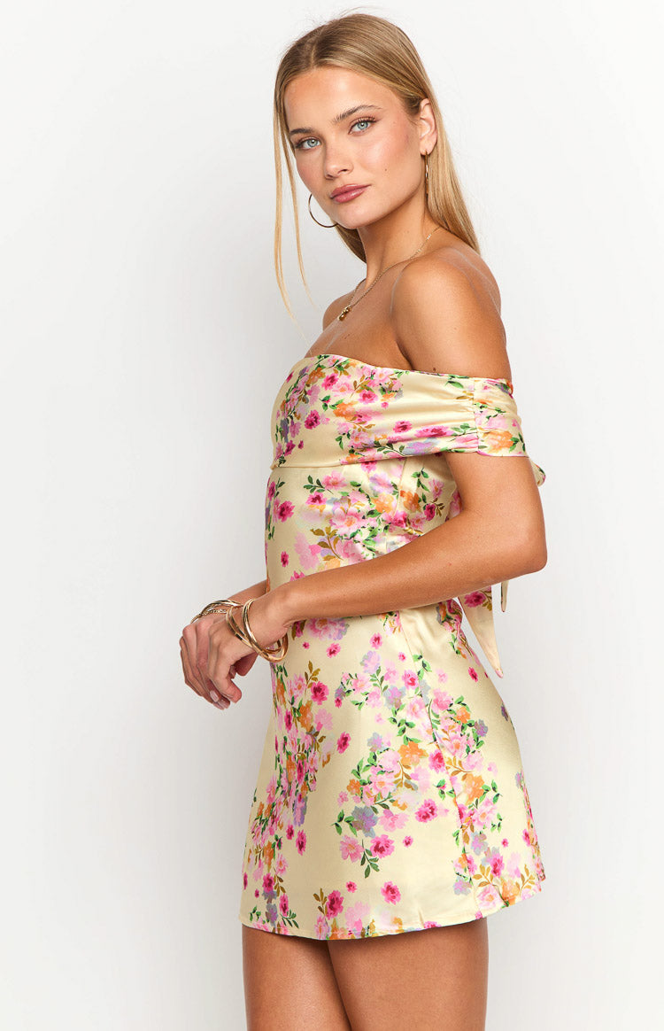 Primrose Yellow Bloom Off the Shoulder Mini Dress Image