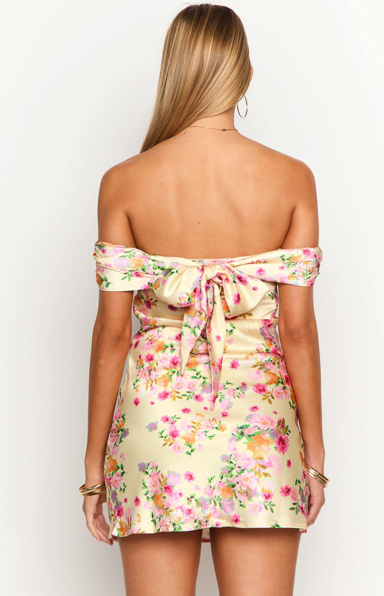 Primrose Yellow Bloom Off the Shoulder Mini Dress Image